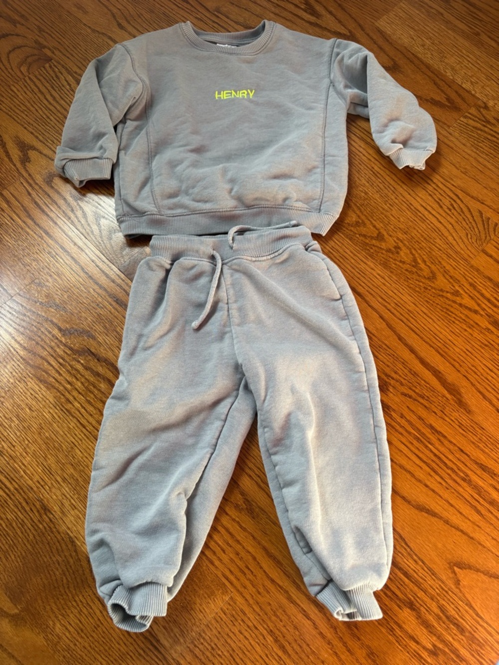Zara Gray Kids Sweatshirt & Jogger Set with Neon Yellow Name Henry